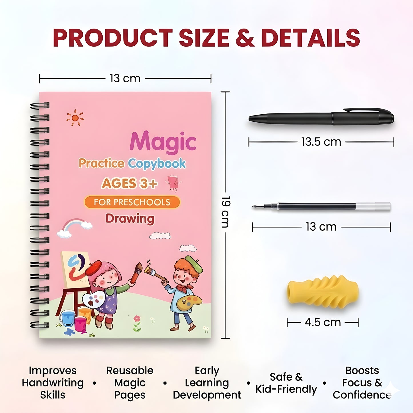 Magic Copybook for Kids – 4 Books Set with Grip & 10 Refills